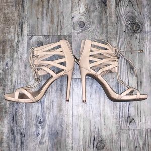 Nude lace-up heels